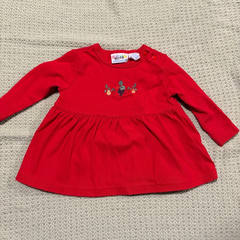 Miniwear Red Baby Top with Fruit Embroidery